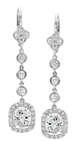 Women's Platinum Diamond Dangle Pave Earrings 0.75 Ctw G-Vs2 Quality With | 2 1.50Ct Cushion White Sapphires