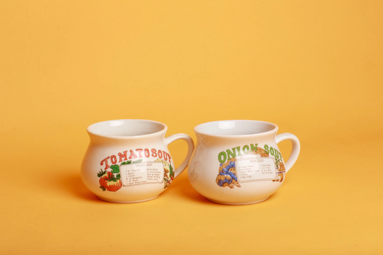 90S Vintage Onion Soup Vegetable Large Ceramic Mugs