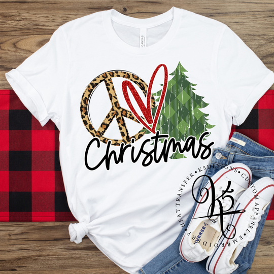 Christmas Shirt/Peace Love Plaid Leopard Cute Holiday Party Unisex Tee Graphic