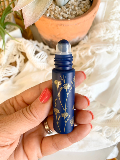 Gold Botanical Printed Gemstone Roller Bottles ~ Essential Oil Aromatherapy Holistic Travel Natural Perfume Bridal Favors Boho