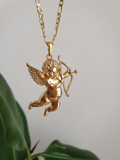 Cherub Charm, Angel 18K Gold Plated Arrow Cherubim Jewelry Gift For Her Baby