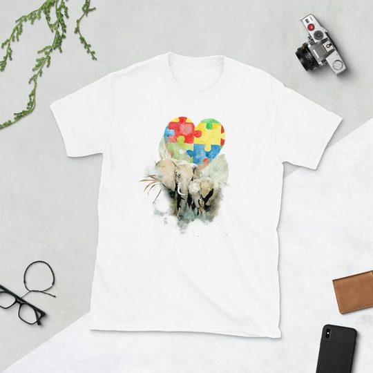 Autism Awareness Shirt, Watercolor Elephant Mom Autistic Spectrum Child Puzzle Piece Heart Love Kindness, Month T-Shirt