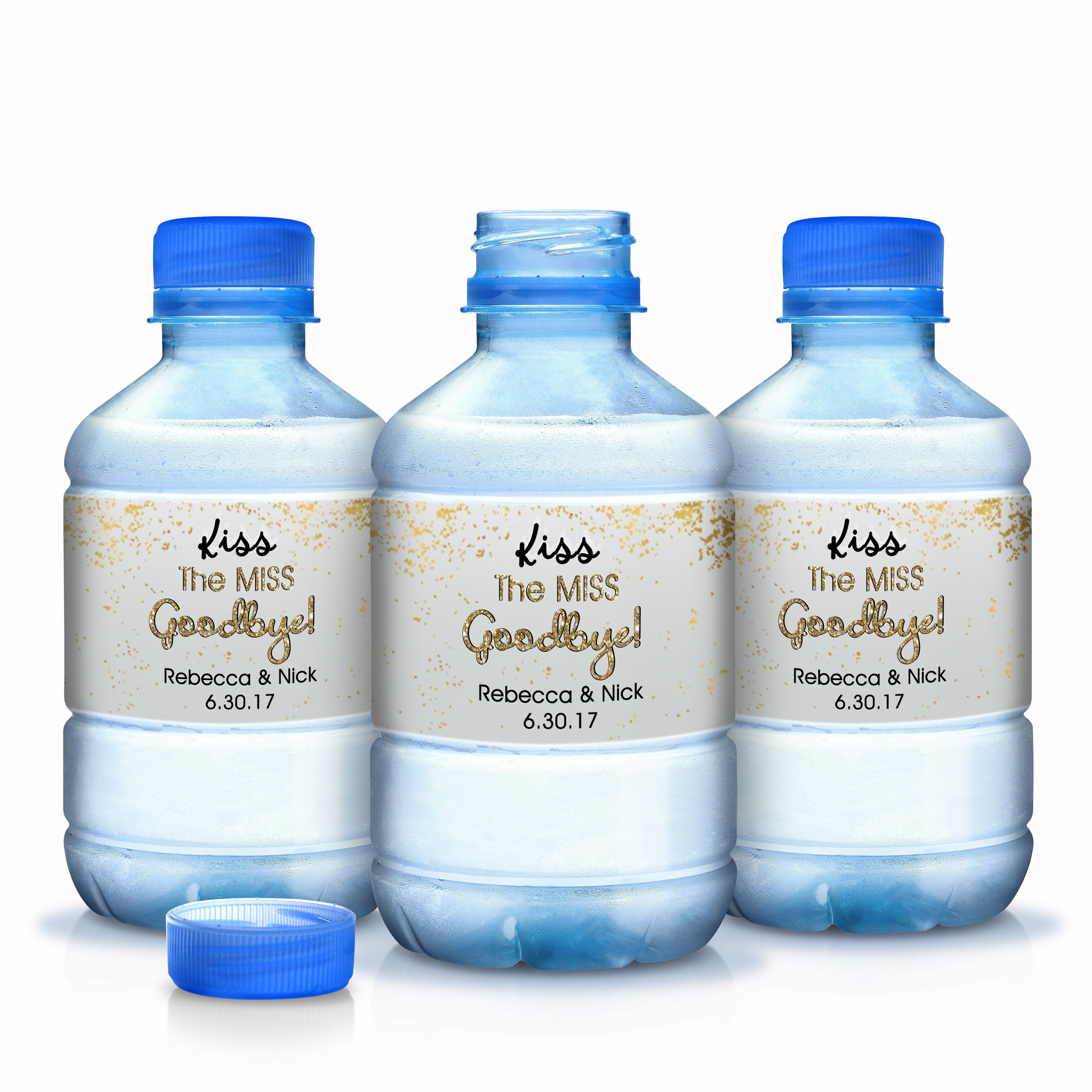 30 Bachelorette Water Bottle Labels - Kiss The Miss Goodbye Custom Waterproof
