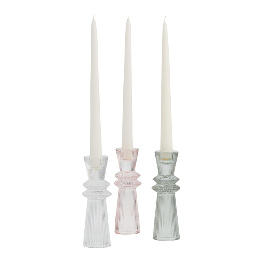 Tall Ribbed Glass Taper Candle Holder: White by World Market