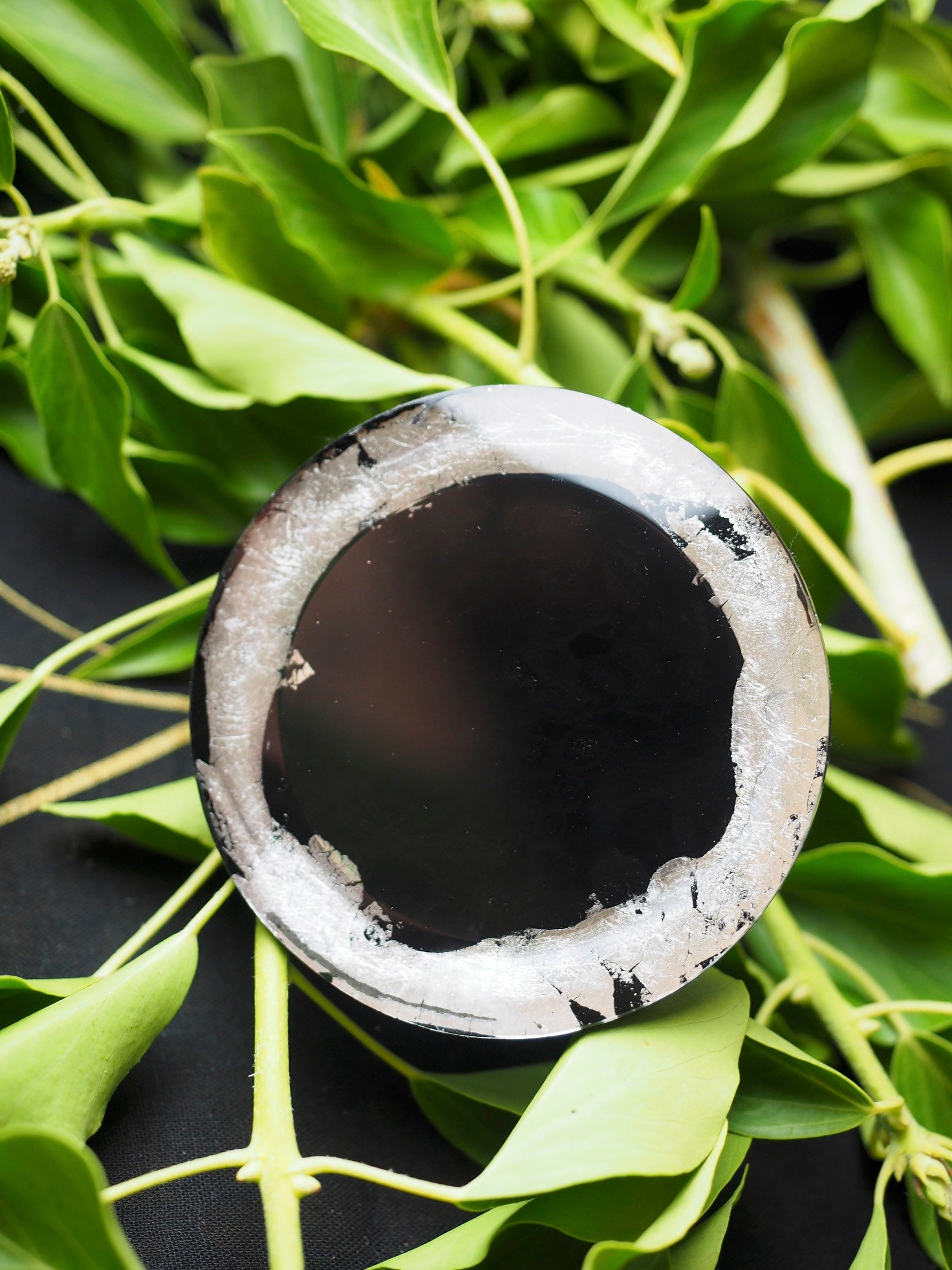 Black Scrying Mirror For Divination - 3 Inches Silver Leaf Pagan, Wicca, Witchcraft, Ritual, Magic