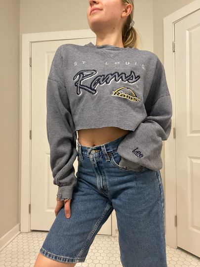 Rare Vintage 90S La Rams Distressed Super Bowl Champions Cropped Y2K Crewneck Sweatshirt 1 Of Oversized Trendy Football Nfl California
