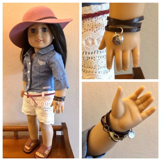 Leather Wrap Initial Bracelet For American Girl Dolls