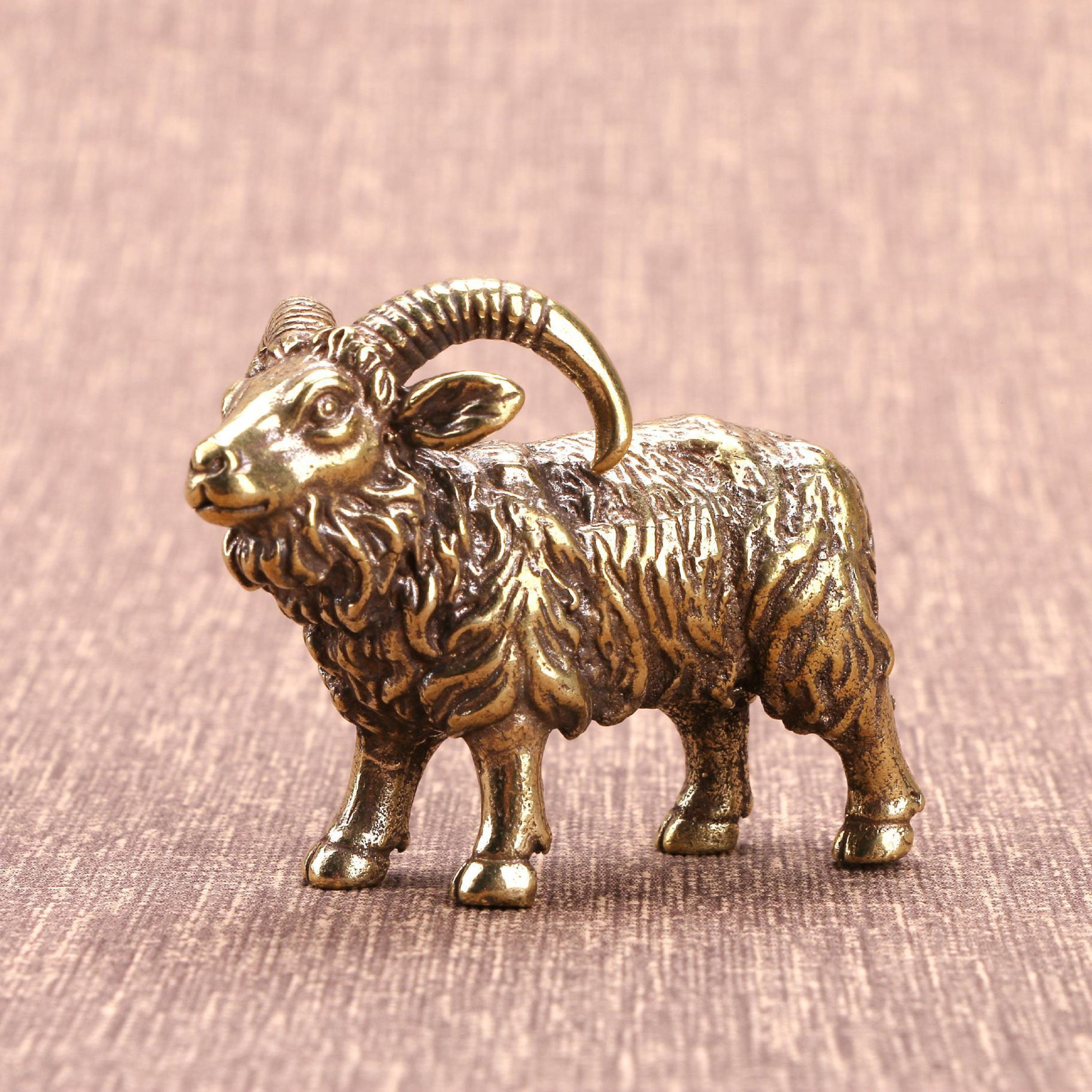 151 G Brass | Bronze Tea Pet Ancient Metal Figurine Statue Home Decor Copper Ornament Pet Ram Sheep Argali