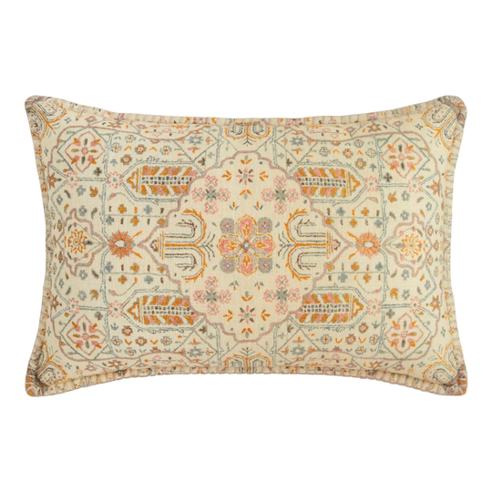 Ivory and Coral Carpet Print Lumbar Pillow: Multi - Polyester by World Market