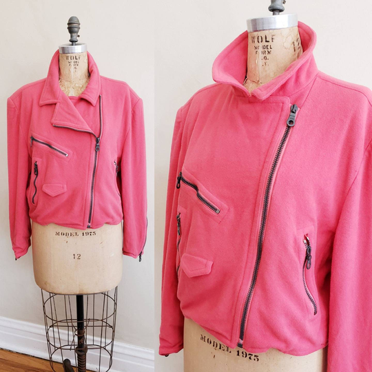 80S Mondi Jacket Pink Wool Blend Cropped With Zippers/1980S Designer German Casual Sporty Motorcycle Style 42 Large Uggla