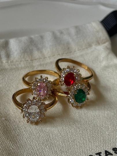 Colorful Sun Flower Ring, Red Gemstone Green Cz Garnet Pink Gold Stacking Gift For Her