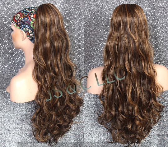 Brown Auburn Mix Human Hair Blend Ponytail Piece Drawstring Ex Long Wavy/Curly Simply Put It On & Go Can Be Wrapped Around As A Bum