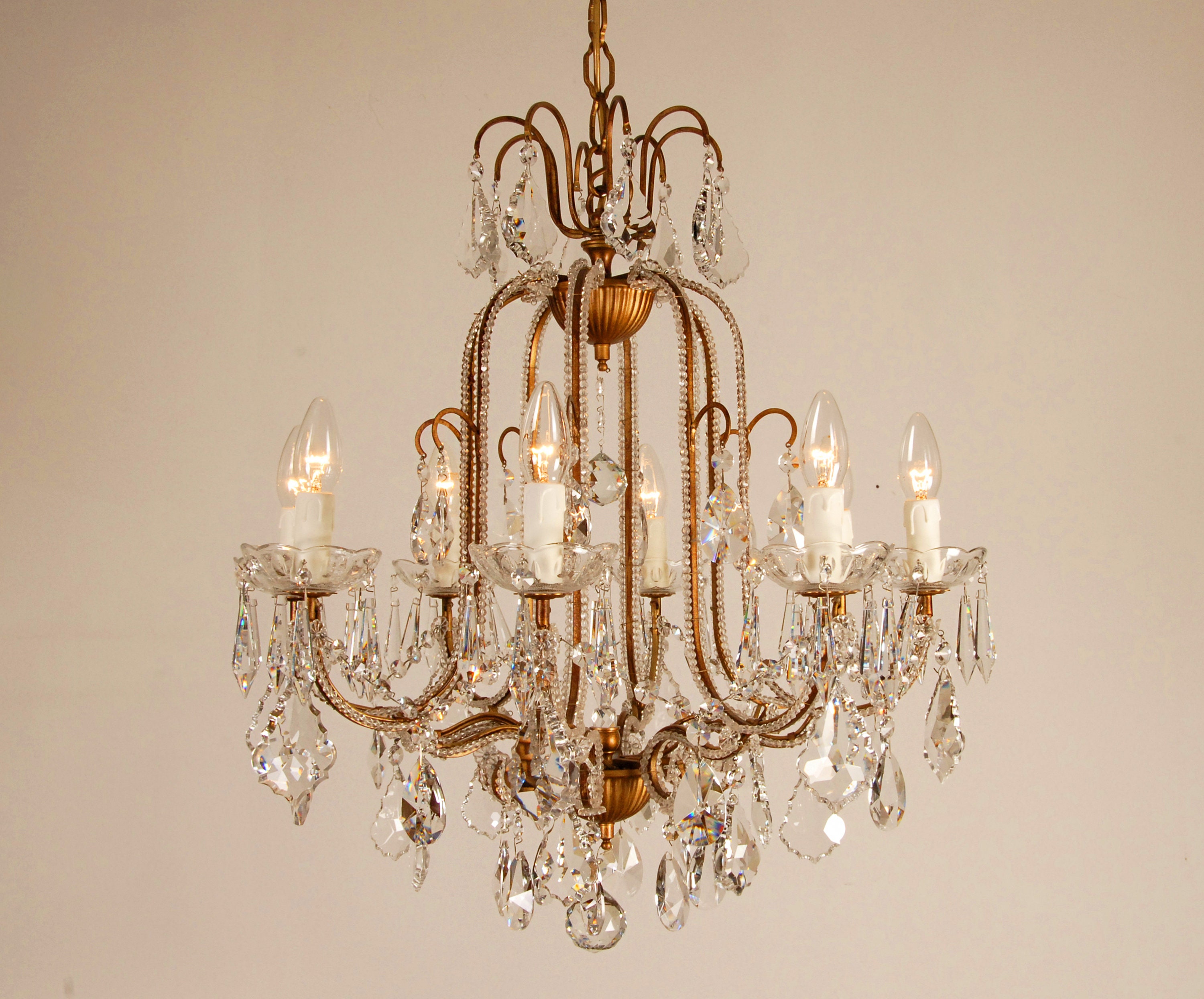 Hollywood Regency Italian Crystal Macaroni Beaded Chandelier 8 Light Banci Firenze Murano Glass