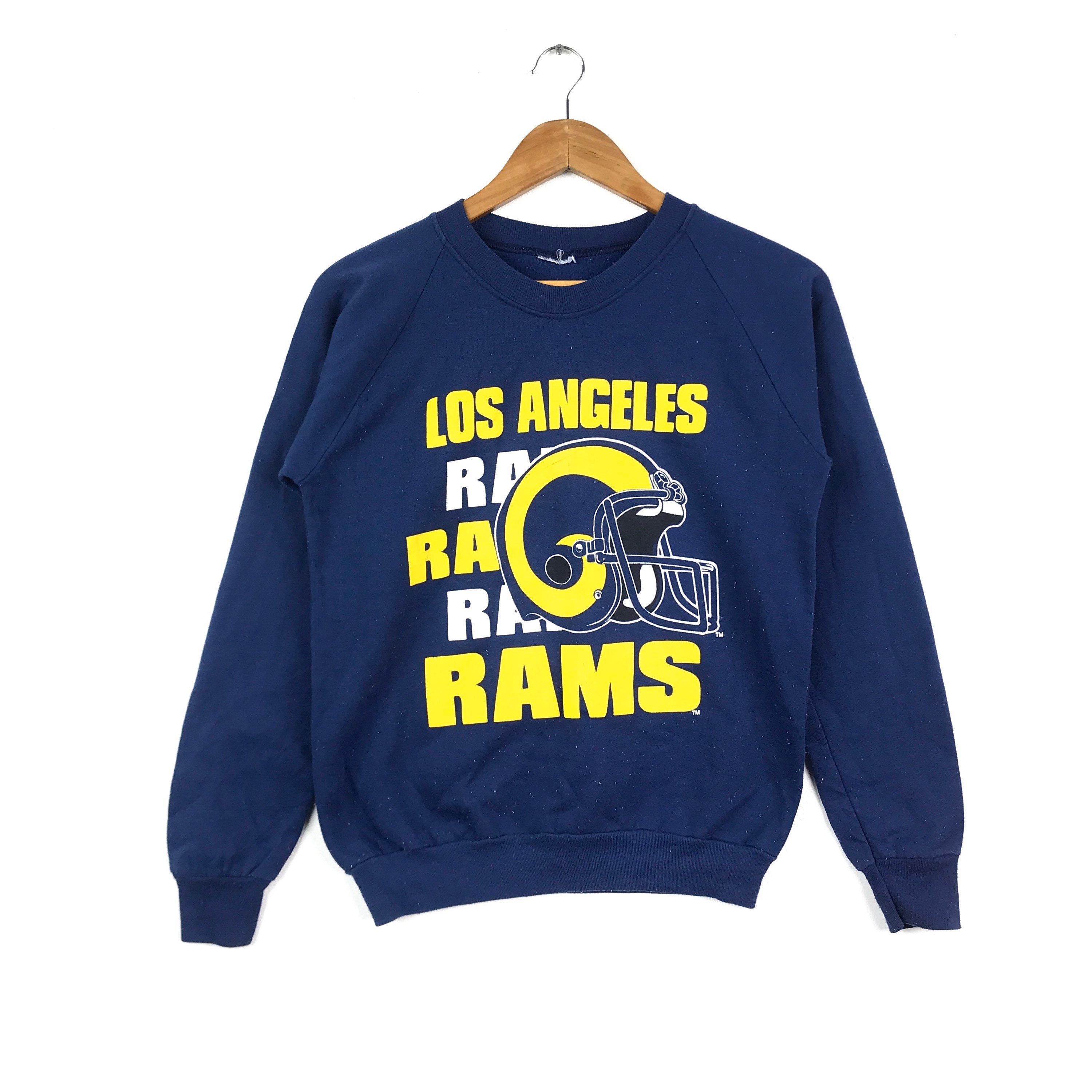 American Football Team Vintage Nfl Los Angeles Rams Big Logo Crewneck Sweatshirt Dark Blue Colour Made in Usa