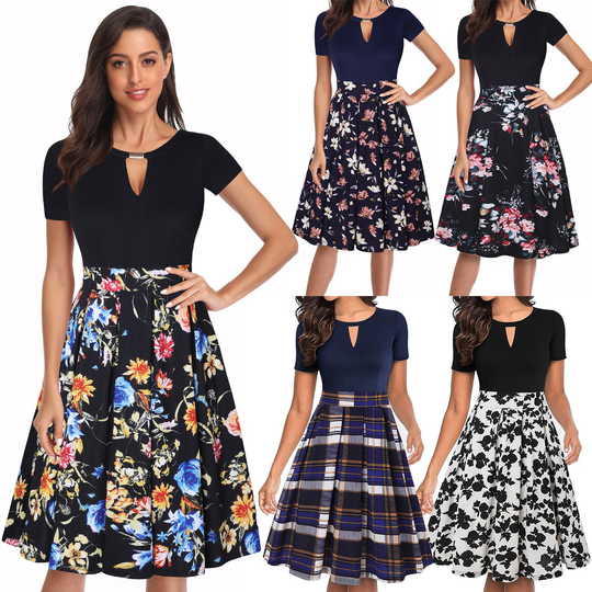 Dresses Women Fashion Women Round Neck Short Sleeve Printed Dress