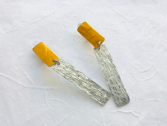 Clip On/Pierced Aluminum Two-Toned Textured Bar Earrings