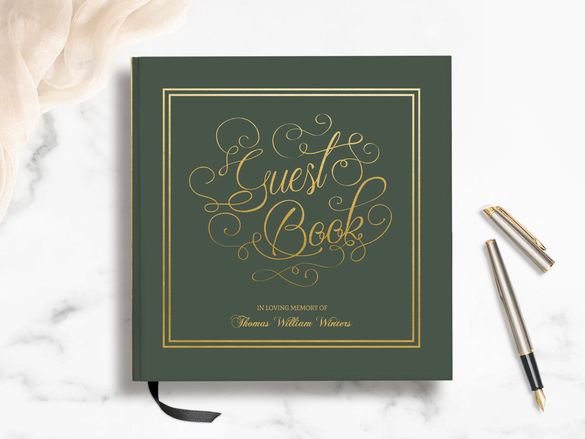 Funeral Guestbook | Smyth-Sewn Premium Remembrance Guest Book Memorial Registry Faux Foil Elegant