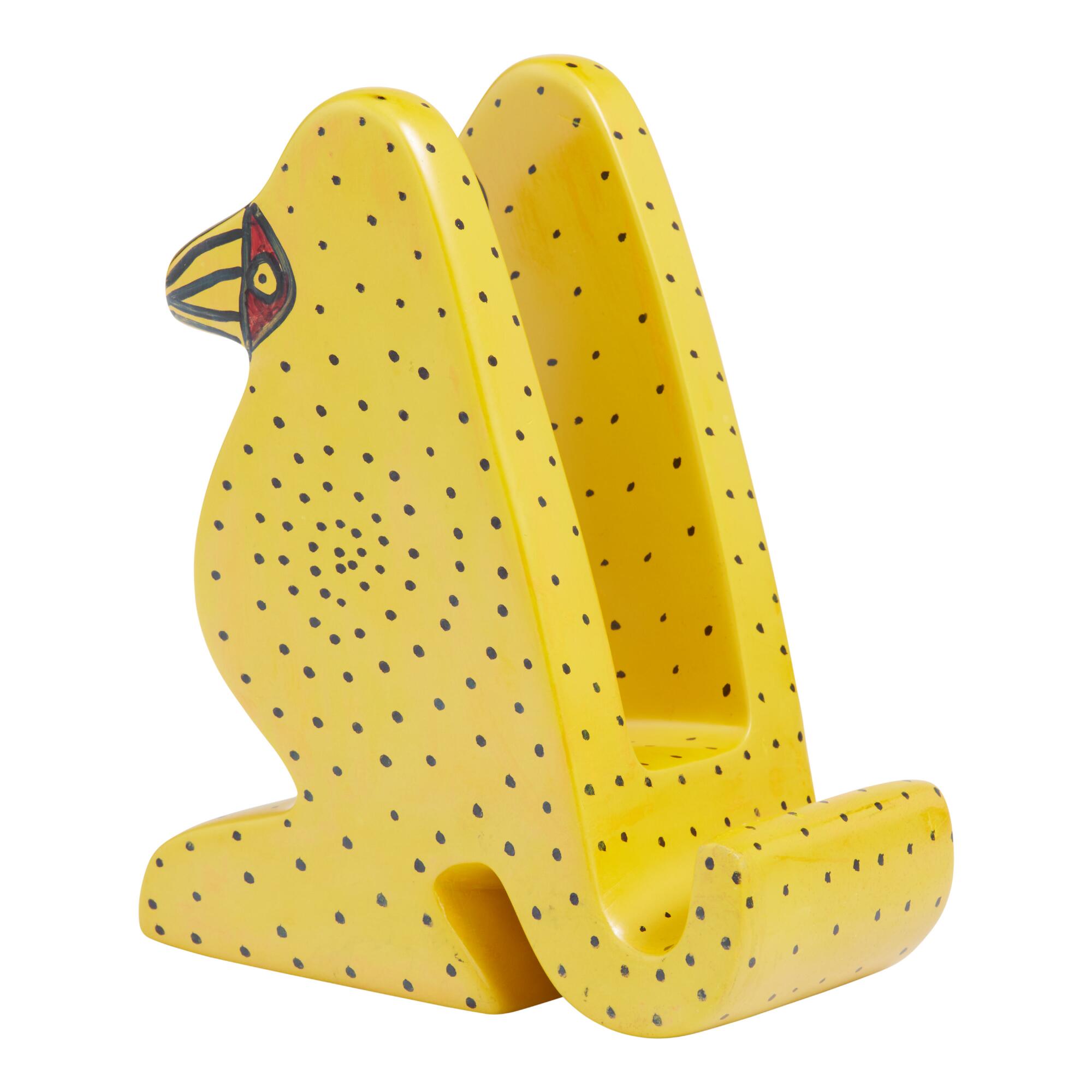 Kisii Soapstone Bird Phone Stand: Black/Yellow by World Market