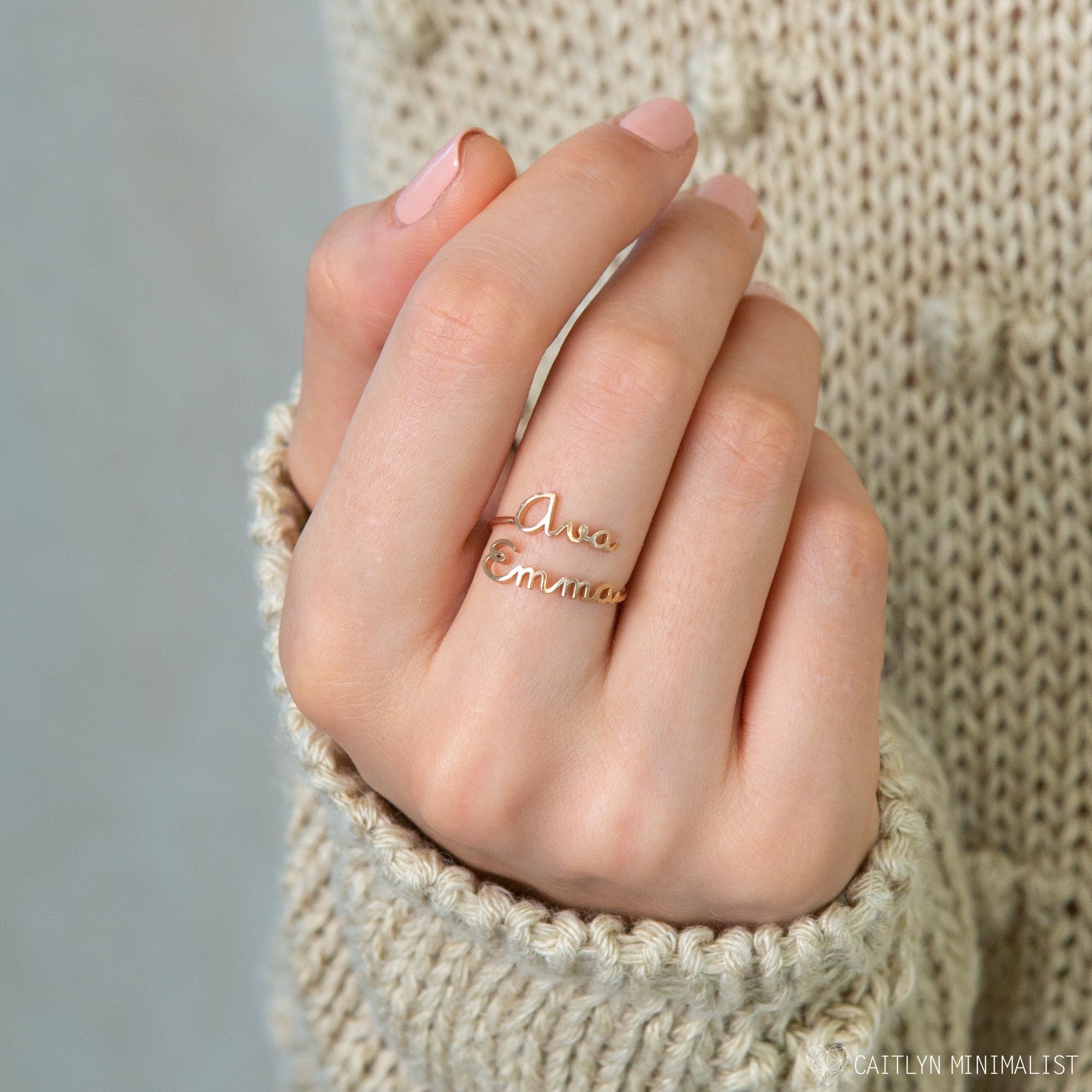 Two Name Ring Double in Sterling Silver, Gold & Rose Personalized Gift For Her Mothers Mom Rm75F51