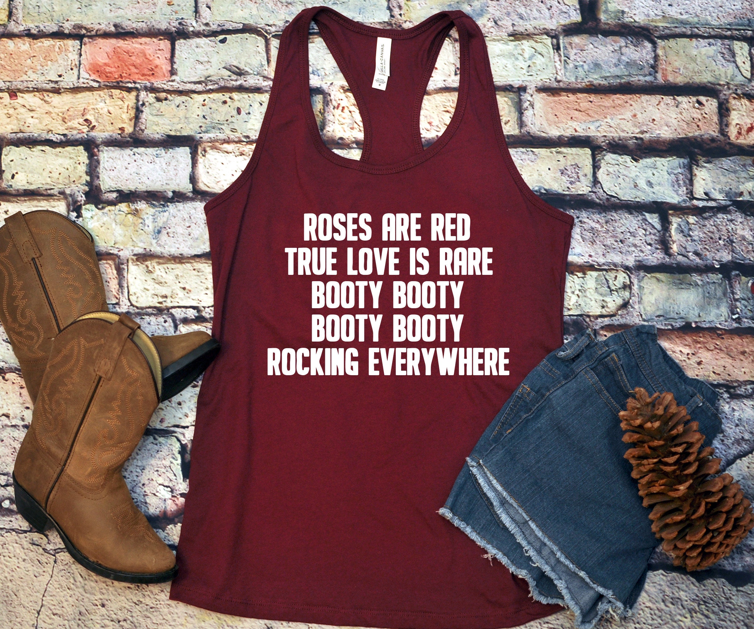Womens Valentines Day Tank Top Roses Are Red True Love Is Rare Booty Everywhere Funny Single Tops