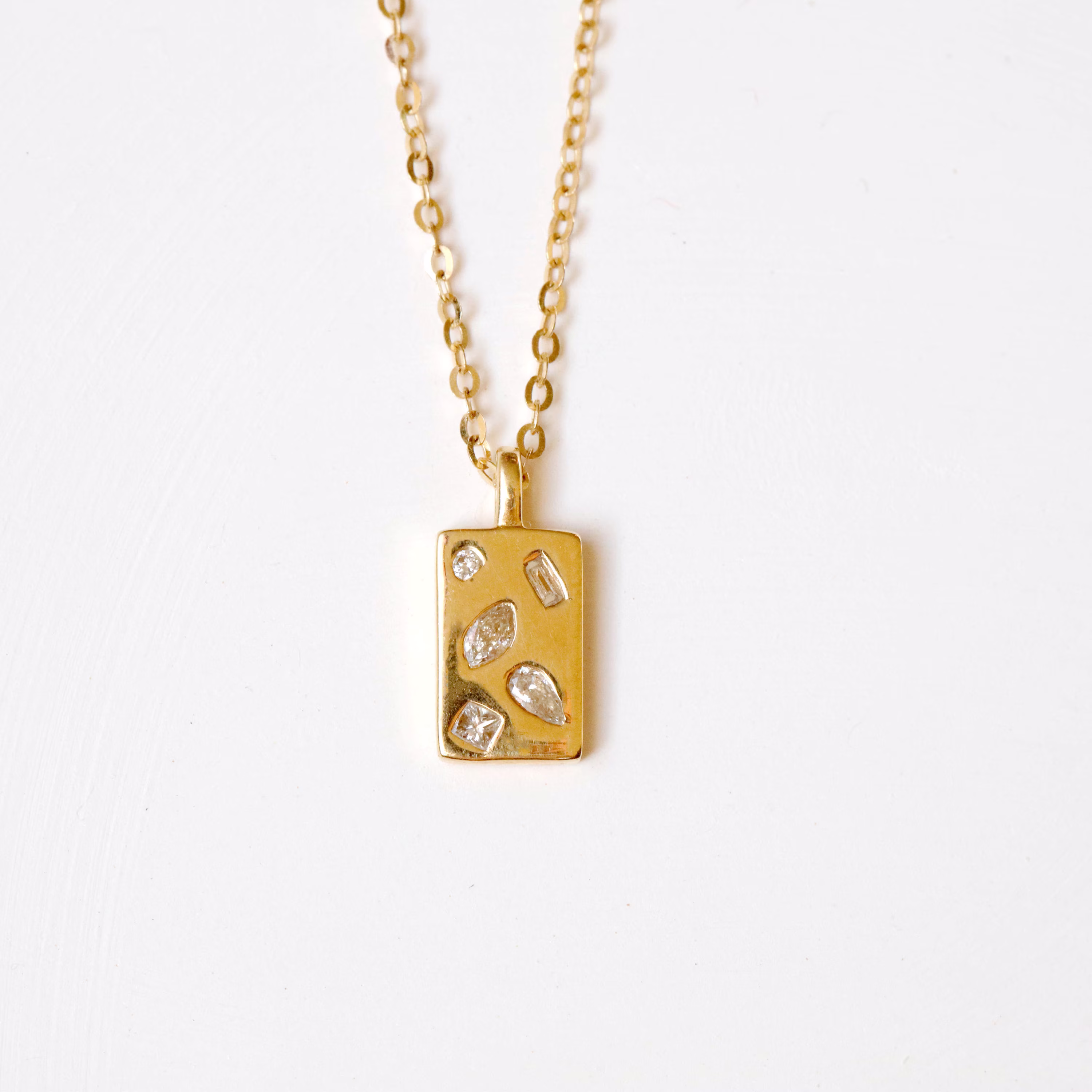 14K Yellow Gold Bur Set Various Diamond Pendant Necklace
