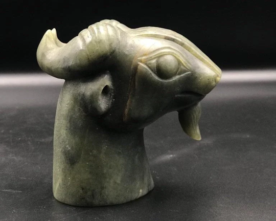 Beautiful Old Chinese Jade Carved Ram Head Animal Figure
