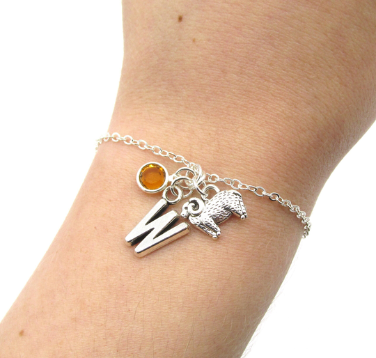 Sheep Ram Bracelet - Birthstone & Initial, Jewelry, Bracelet, Accessories, Farmer, Animal Charm Bracelet