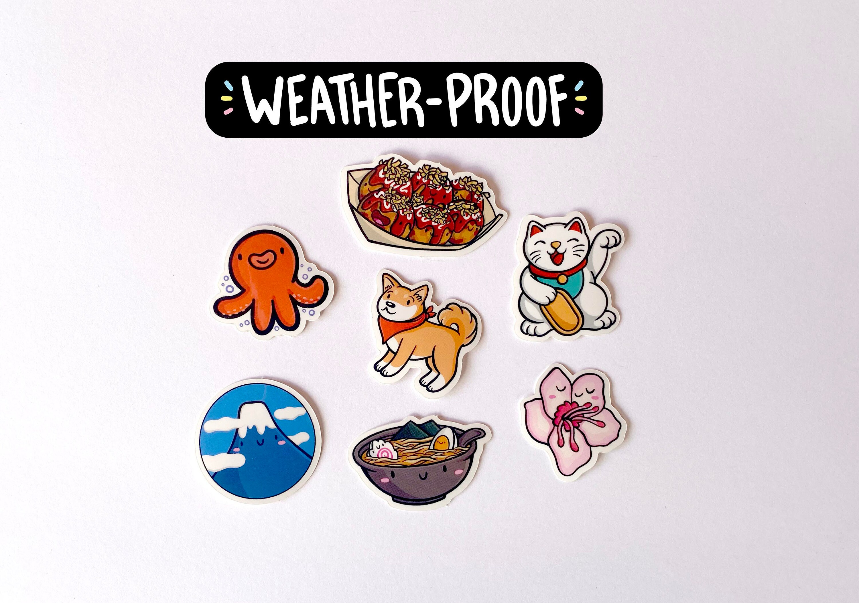 Waterproof Japan Sticker Pack | Weatherproof Anime Stickers Travel Bowl Of Ramen Shiba Inu Sakura Lucky Cat Fuji