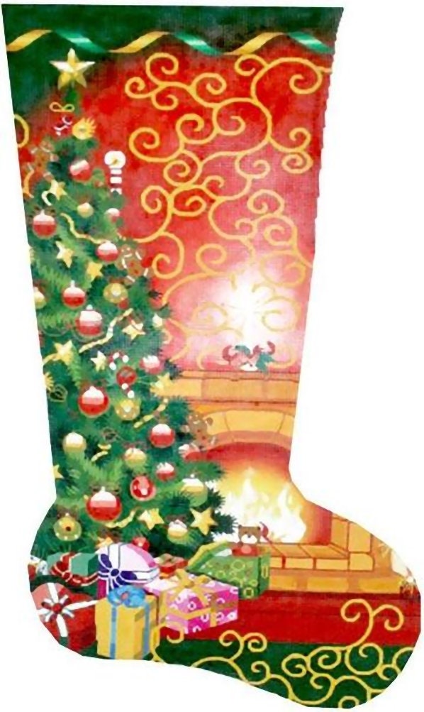 Handpainted Needlepoint Lee Christmas Room Stocking 23 -Free Us Shipping