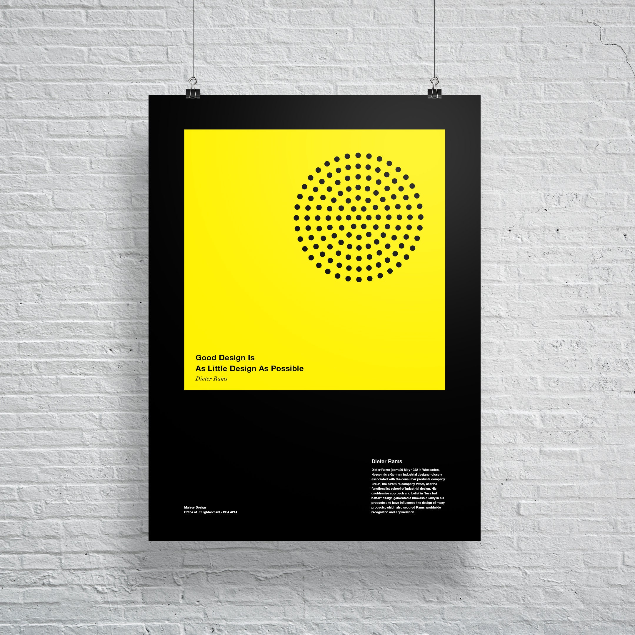 Dieter Rams, Good Design Is As Little Possible Poster, Black, Helvetica, Typographic, Product Design, Modern, Print, Architecture