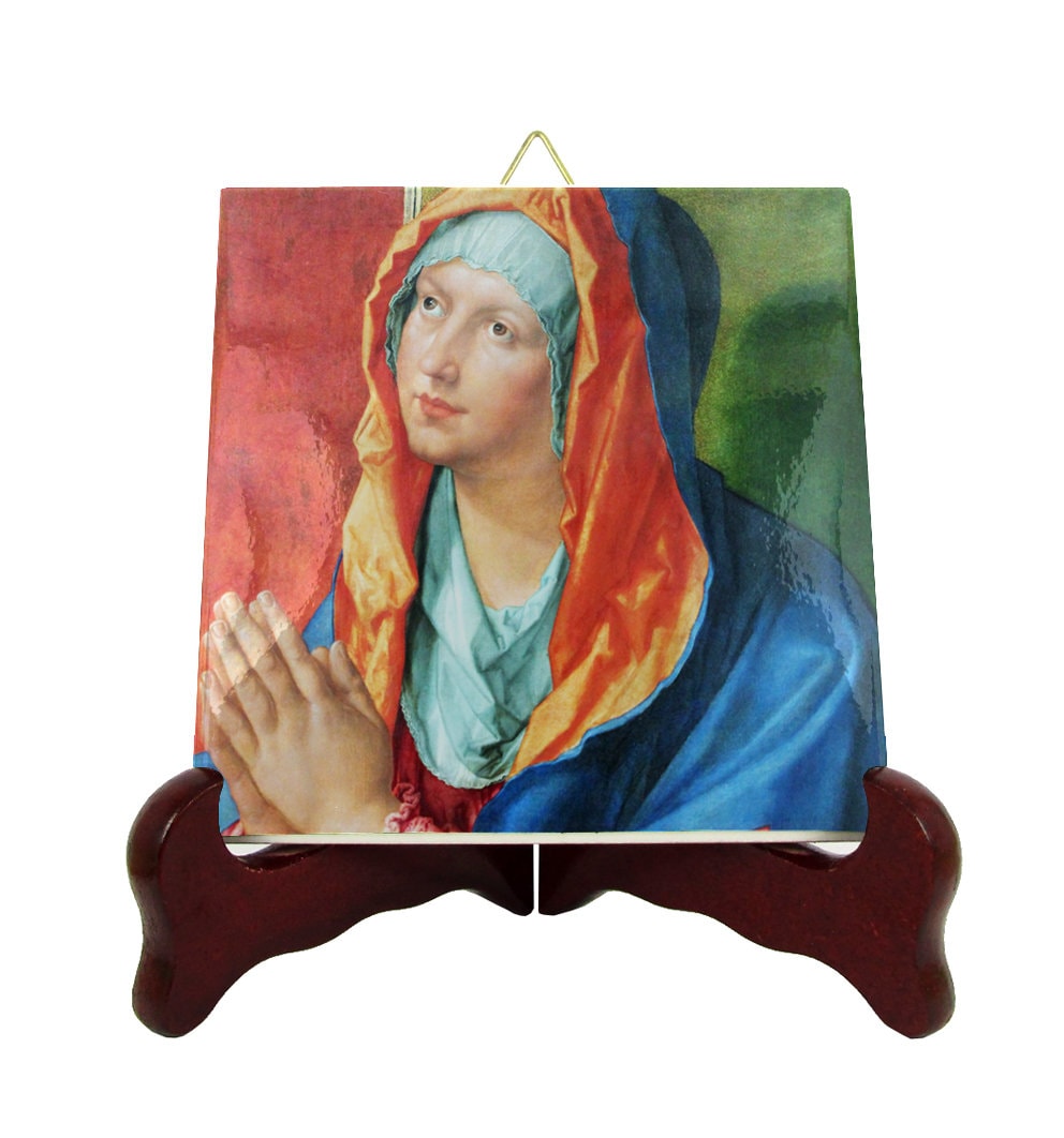 Religious Art - Madonna in Prayer By Albrecht Drer Catholic Plaque Virgin Mary Icon On Tile Religious Gifts Faith