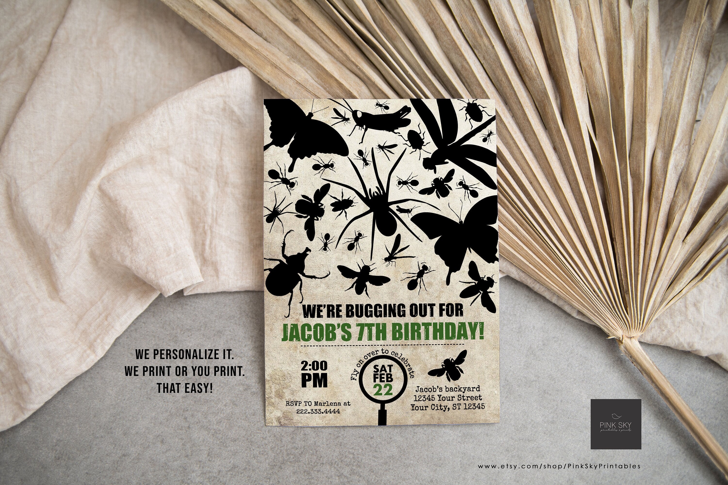 Bugs Birthday Invitation, Modern Entomology, Educational Party, Insects, Critters, Printable Or Printed