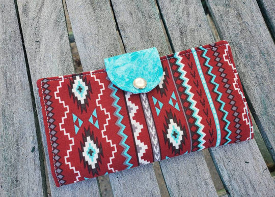 Southwest Checkbook Cover, Coupon Case, Fabric Checkbook, Ladies Checkbook, With Snap, Burgundy Stripe Checkbook