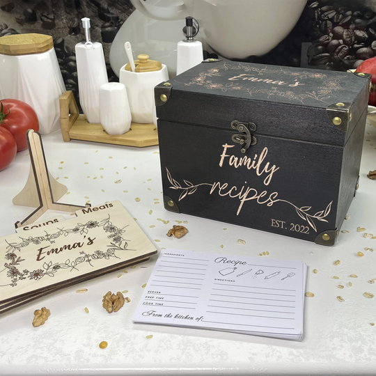 Recipe Card Box With Dividers & Cards Сustom Engraved Recipe Box Custom Gift For Mom Vintage Gift Idea Family Сhef