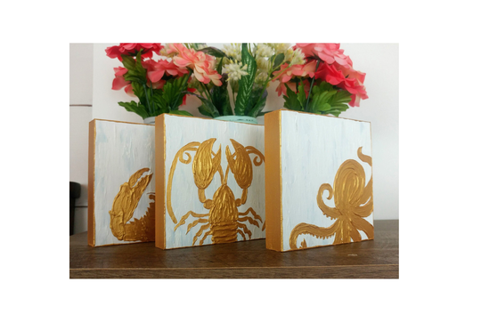 Ready To Ship Crab, Octopus, & Crawfish Or Lobster Art, Crab Seafood Painting, Ocean Nursery Decor, Christmas Gift