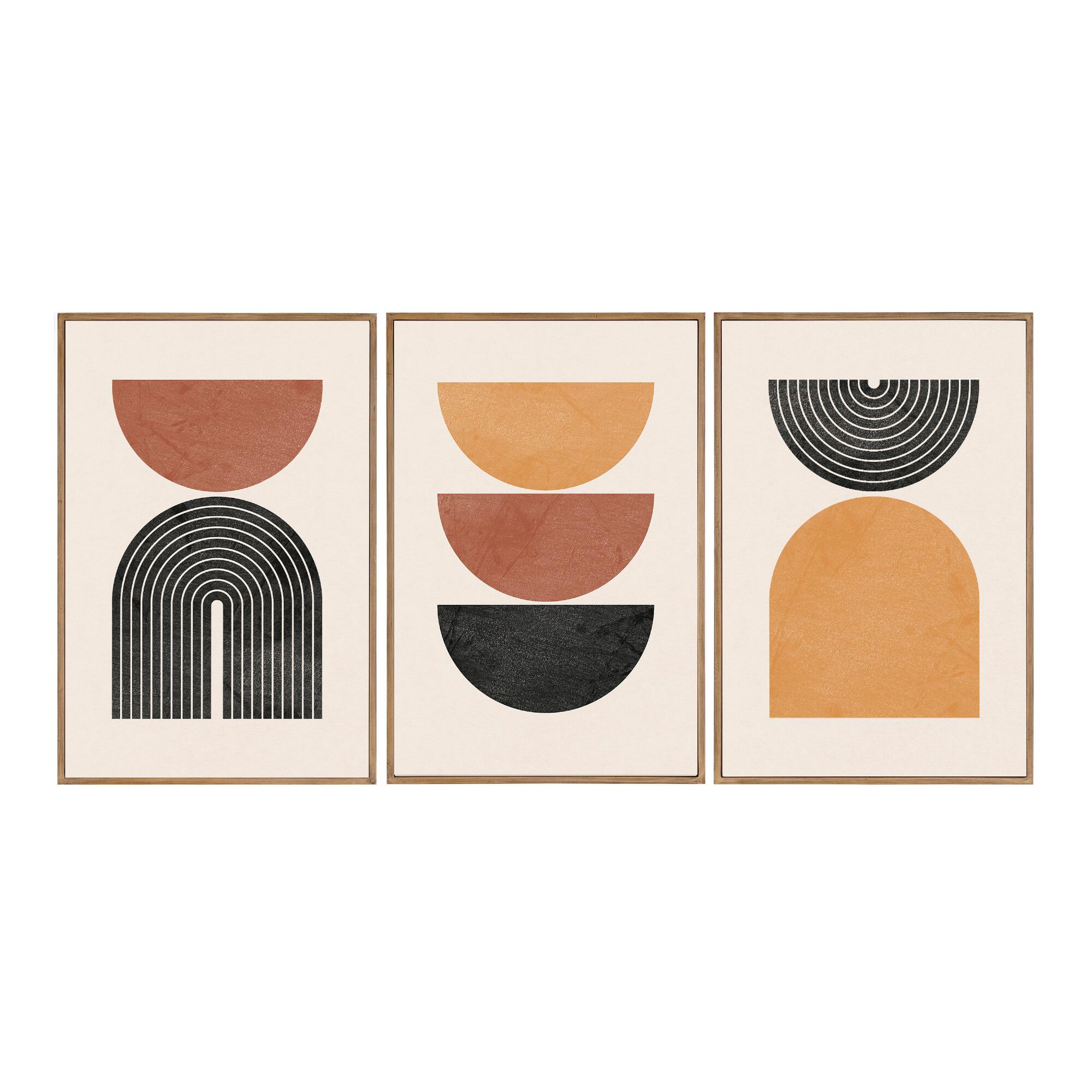 Orange, Ivory And Black Abstract Geo Framed Wall Art 3 Piece: Black/Gray/Rust by World Market