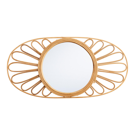 Oval Natural Rattan Floral Wall Mirror - Natural Fiber - Medium (36" & under) by World Market