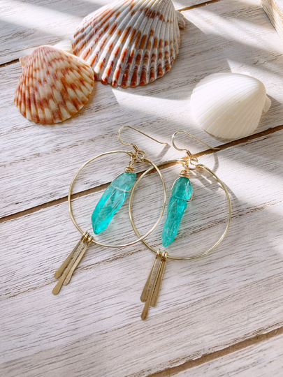 Sea Green Crystal & Spike Hoops