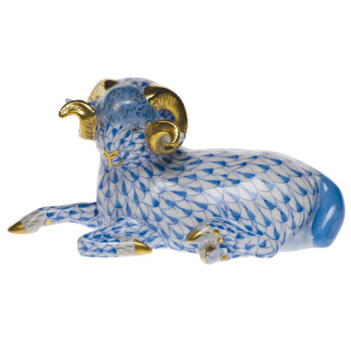 Herend Ram Blue 4.5 In L X 2 In H