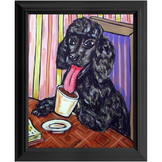 Black Poodle At The Coffee Shop 11x14 Ready To Hang Framed Wall Art Dog Print