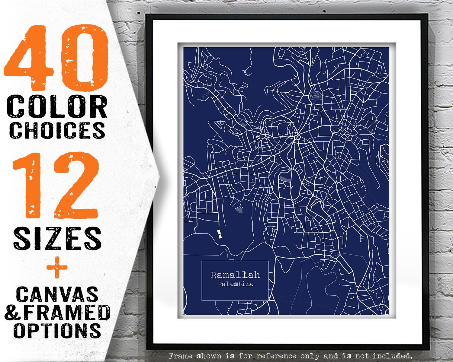 Ramallah Palestine Blueprint Map Portrait Poster Art Print Item T4970