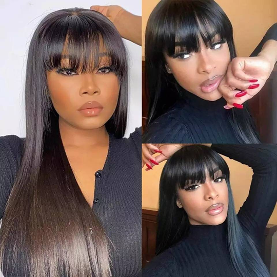 Brazilian 13x4 Straight Lace Front Human Hair Wigs 180 Density With Bangs Wig