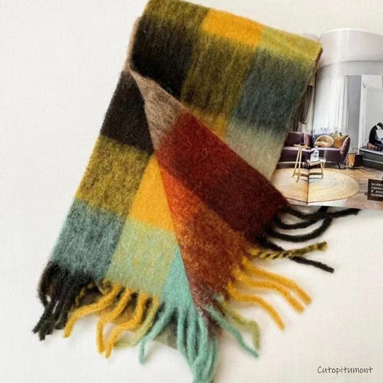Winter Soft Check Scarf, Colorful Plaid Scarf, Scarf With Tassels, Women Shawl Wrap, Blanket Shawl, Chunky Scarf, Winter Scarf, Christmas Gift Idea