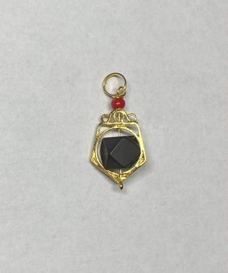 Vintage Nos 1960's 14K Genuine Azabache Jet 8mm Bead Pentagon Shape Spinner Pendant