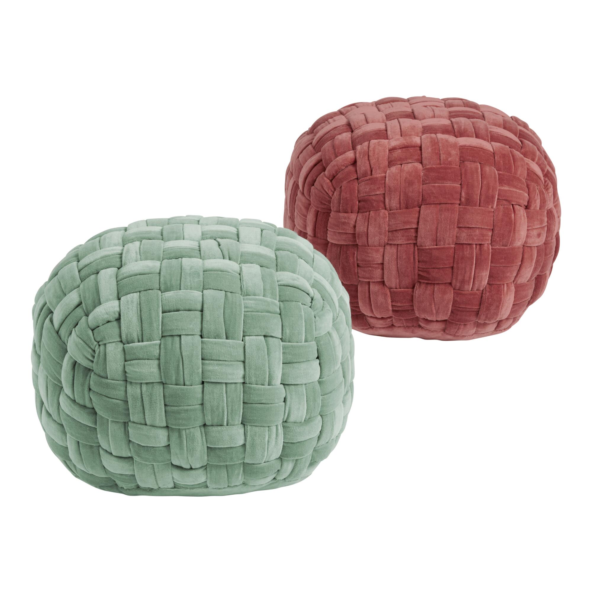 Basketweave Cotton Velvet Pouf by World Market