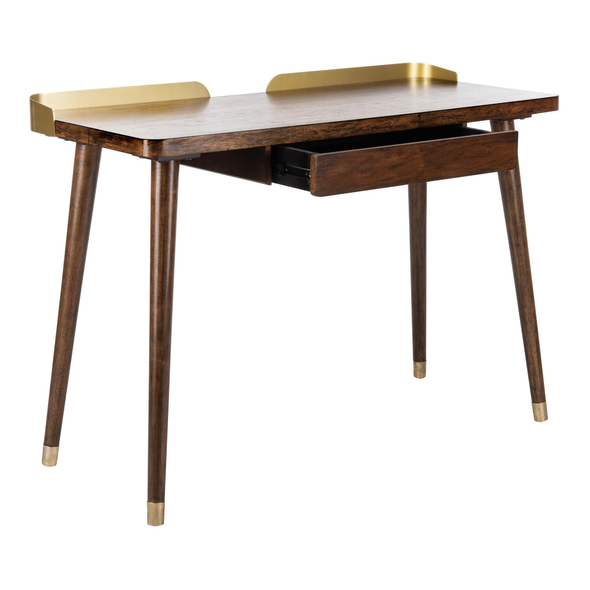 Dark Walnut and Gold Metal Sophia Desk: Brown/Gold by World Market