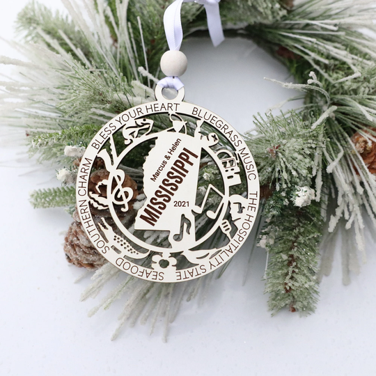Personalized Christmas Ornament, Mississippi Wood Bluegrass, Tree Decorations, State Ornament Friend Gift