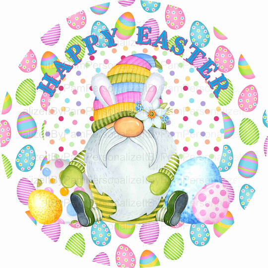 11.75" Round Easter Wreath Sign, Gnome Personalize It By Pam, Signs