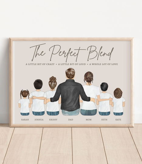 Blended Family Wall Art, Bonus Gift, Insta Portrait, Stepfamily Gift Idea, Personalized Family Portrait, Step Parent Idea