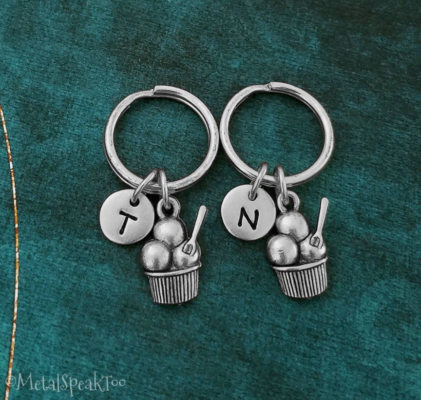 Ice Cream Keychain Set Of 2 Very Small Charm Keychains Parlor Friendship Pendant Best Friend Gift